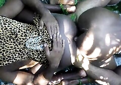 two Afro tribe angels wanking their chief with their butts in the river