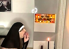 Sexy sissy slut nun in chastity celebrates her slutty mass, begging to be blessed with lots of BBC