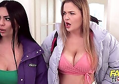 Hot MILFs share a bed & share a dildo in a wild threesome with PAWG babes