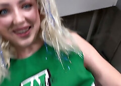 HJ cheerleader oils cock in POV while talking slutty