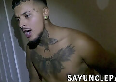 Amone Bane feasts on cock in a hot foursome fun with his roomies