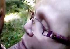 Grandma dogging in the wood exhibit herself masturbating and cum in throat