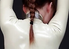 Flexible girl in latex costume is posing and teasing, because she wants to earn some cash