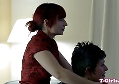 Goth tgirl Evie Eliot gets into a steamy 69, kissing and pleasuring