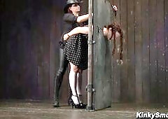 AnnaBelle Lee Claire Adams pig fetish tickle torment with metal bondage harsh leather
