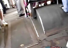 Beatiful day! Warm, sunny weather. And a golden-haired chick in pleated mini. Her taut delightsome gazoo is even greater quantity wonderful than that 