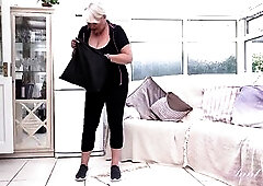 54yo Breasty Older mother I'd like to fuck Christina X gets lustful working out at home. That Babe pulls out her LARGE NATURAL BREASTS and rubs h