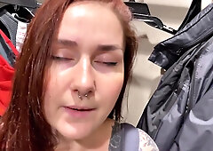 British Girlfriends Big-Butt POV Blowjob in Fitting Room