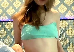 trying on a cute swimsuit