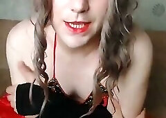 Belly Dancer Femboy in Red Seductive Dress