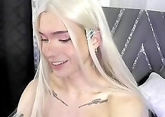 Cute young tranny plays with furry buttplug complete show