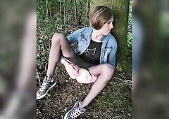 Clothed in denim jacket, nylons, petticoat and converse sneakers. A walk in park showong what I've beneath my petticoat