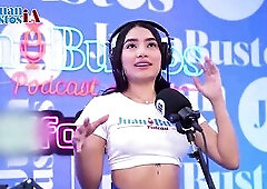 Tiny brunette hair MayraOficial cums like mad on the Sybian machine on the set of the JuanBustos Podcast!