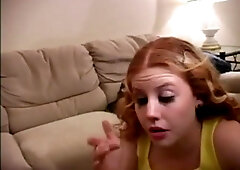 Youthful redhead gags on small ramrod