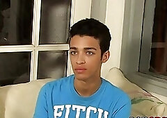 Twink pulls his rock hard dick out after an interview