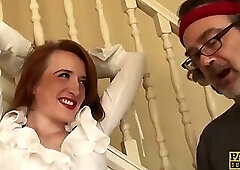 Redhead fed jizz after fucking maledom