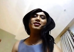 Hot Japanese babe in sexy nylons giving a teasing footjob in POV