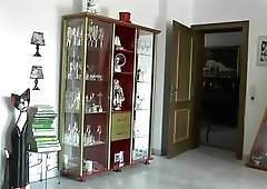 Cross-dresser put on a leash and dragged around the house