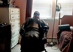 Crossdresser gets tied up on the stool for some BDSM fun