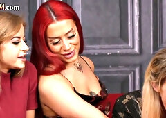 CFNM femdoms deepthroating and older dude together