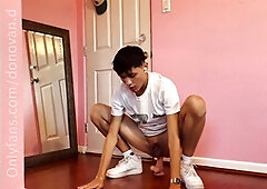 Huge dildo, riding, gay anal dildo ride