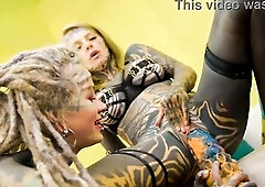 Enormous Tattooed Lesbos riding large Toys - ANAL, ATM, Fatnasy Dildos - Rock-gals, goth, rock, hippie and split tongue