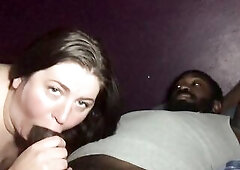 big beautiful woman enjoying licking and slurping some chocolate