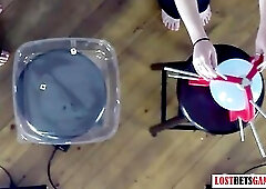 4 cuties play a game of disrobe pop the balloon