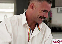 Jamie Michelle & Kyler Quinn swap stuffed turkey for Thanksgiving dinner with hot orgy action and cumshots!