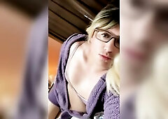 Hot golden-haired trans mother i'd like to fuck wearing glasses positions in underware on couch