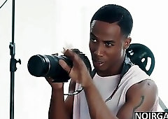 Gay interracial threesome sex during photoshoot