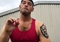 Straight Jock Smoking And Flexing