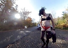 Undoing dress on public parking and cumming