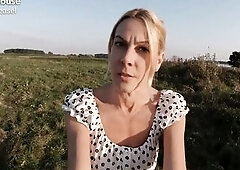 Indecent Bikini Golden-haired Whore Caught and Screwed Raw by the River