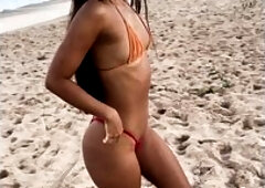 Tiny Brazilian Beauty Peeing & Dancing Nude On The Beach With Gamer Girl