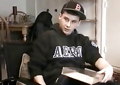 Frat slut wants some cash so he lets this gay fuck slobber on his pole