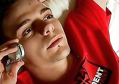 Pierced gay stroking his massive cock