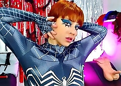 Using my spiderwoman black cosplay just so you can see how I give myself pleasure