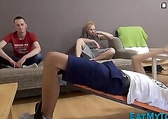 Stud cumming on socks after blowjob