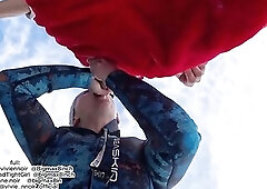 This babe drops to her knees for a Christmas BJ