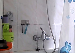 hairy man drains and spunks in the bathroom