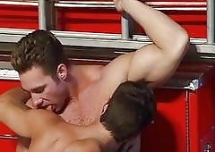 Hot and horny fireman in a massive orgy