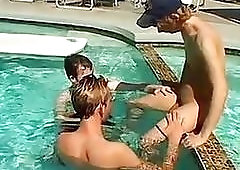 Twinkies anal banging by the poolside in threesome