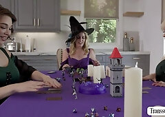 Teen 18+ Blonde Gets Fucked By Two Busty Shemale