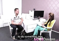 Love Creampie Big cock shoots a ton of cum deep inside casting agents pussy