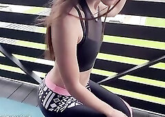 Screwing Slutty Twat of Skinny Hotty and Footjob in White Socks after Workout