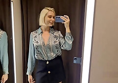 Amateur blonde MyCandyAlice tries on big tits in fitting room