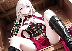 When strict knight armor meets a slothful, private atmosphere, the visual impact is instant! The golden-haired warrior in her breathtaking red-and-gre
