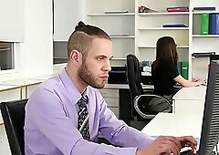 Horny Trans Melanie Brooks sucks and fucks hot office mate