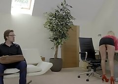 Hot blonde spreads open her legs and she gets a cock between them